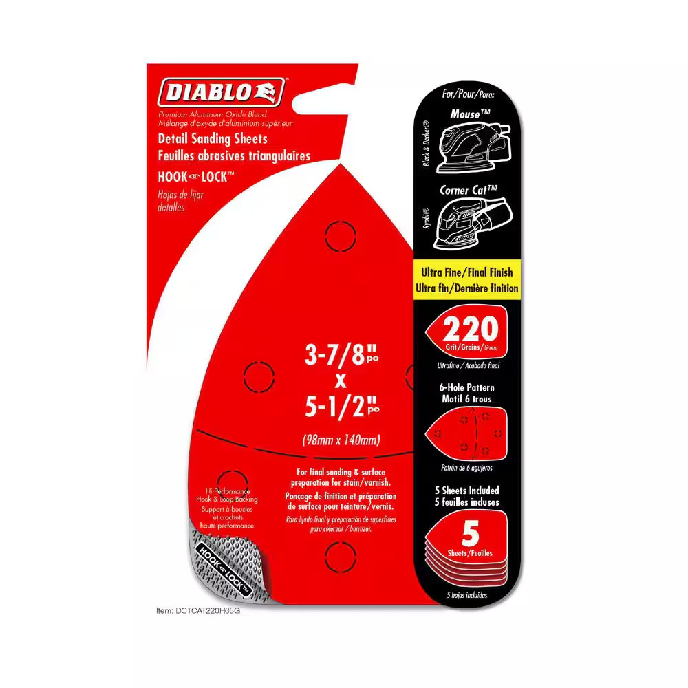 3-7/8 In. X 5-1/2 In. 220-Grit Hook and Lock Cat/Mouse Detail Sanding Sheets