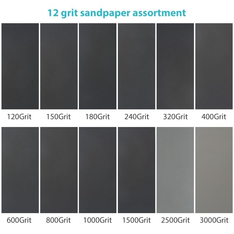 Assorted Sandpaper 24 Pcs, 12 Grits Wet Dry Sheets for Wood Metal Polishing