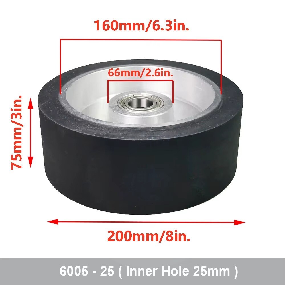 200*75*24mm Solid Rubber Contact Wheel with 8*3mm Keyslot Balanced Belt Grinder
