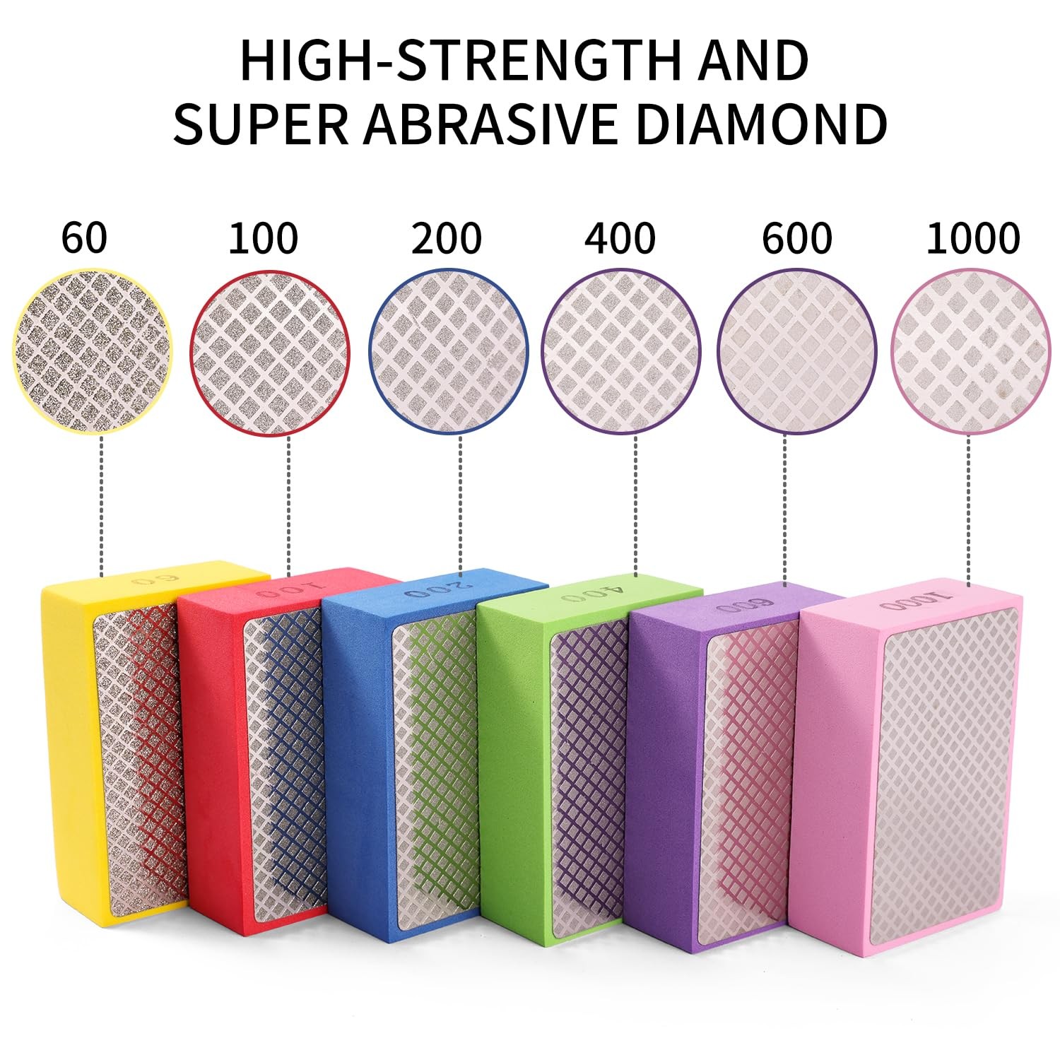 6 Pack Diamond Hand Polishing Pads Sanding Blocks for Glass Wood Ceramic Marble