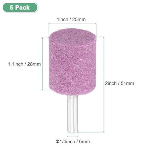 -Pack Abrasive Mounted Stone Grinding Bits, 1/4 in(6mm) Shank Aluminum 25mm 5