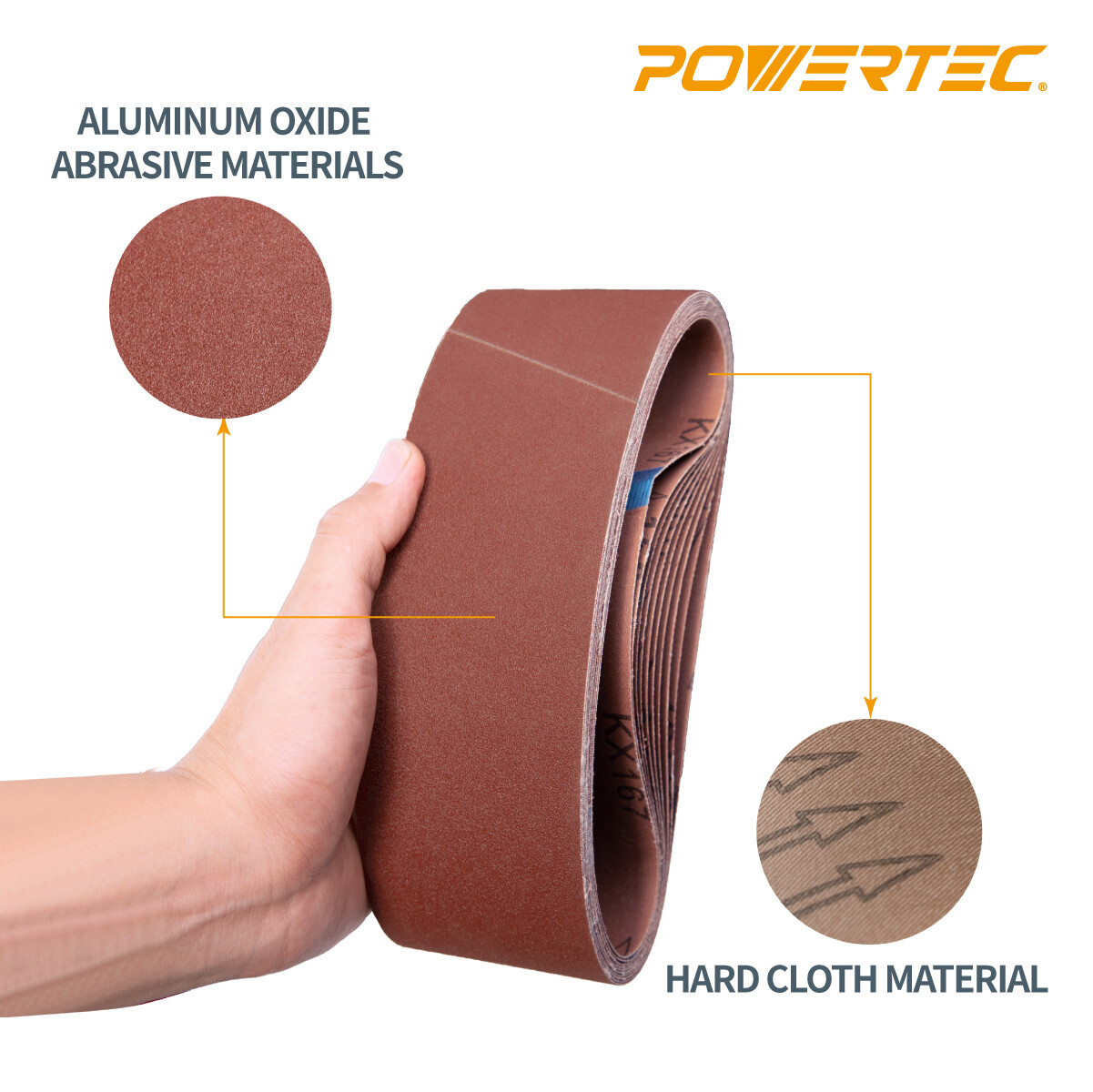 POWERTEC 3 x 21″ Sanding Belt 80 Grit 10pcs Aluminum Oxide Sandpaper 110430
