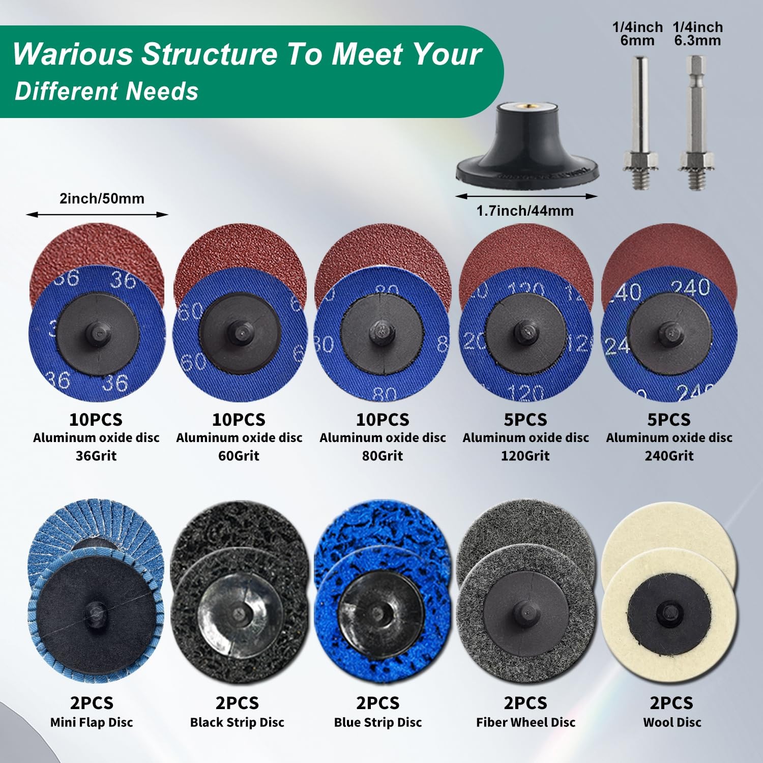 51Pack 2 Inch Die Grinder Accessories Sanding Discs Kit with 1/4″ Shank Roll Loc