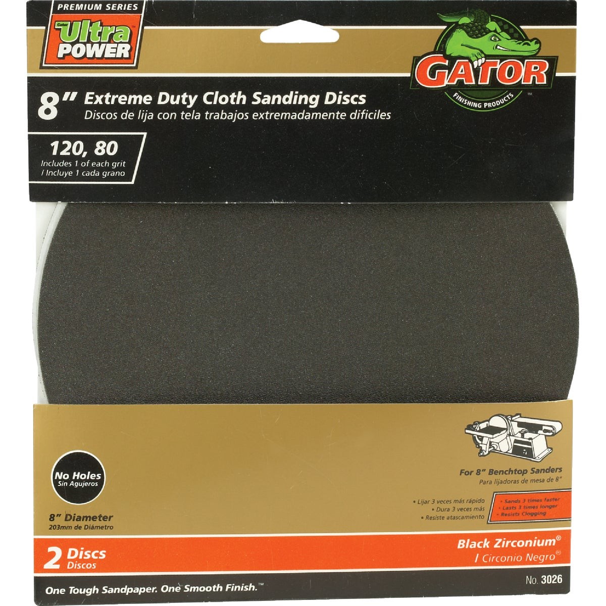 Gator Blade 8 In. 120/80 Grit Stick-On Sanding Disc (2-Pack) 3026 Gator Blade