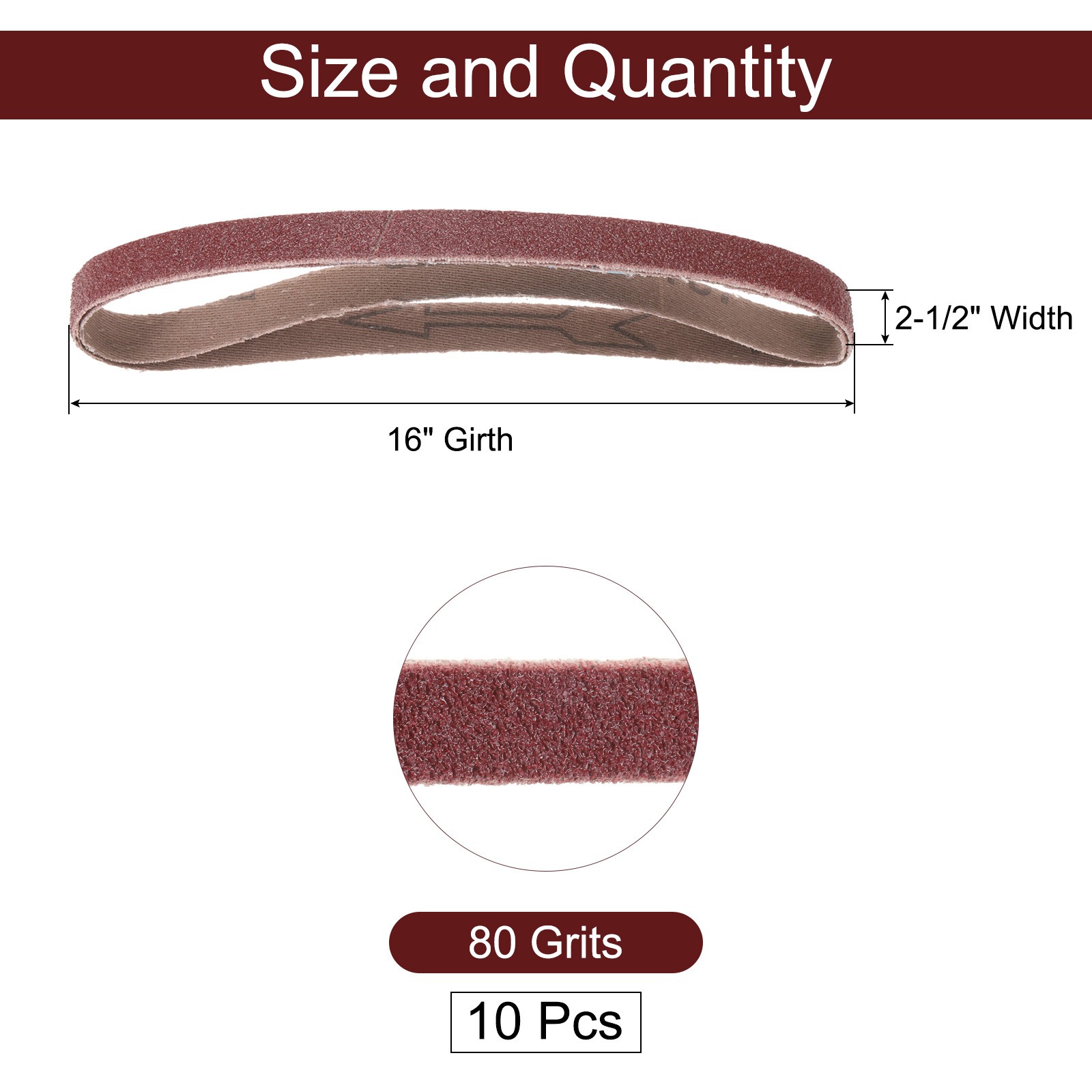 10pcs 2-1/2″ x 16″ Sanding Belts 80 Grits Aluminum Oxide Abrasive Sander Belt
