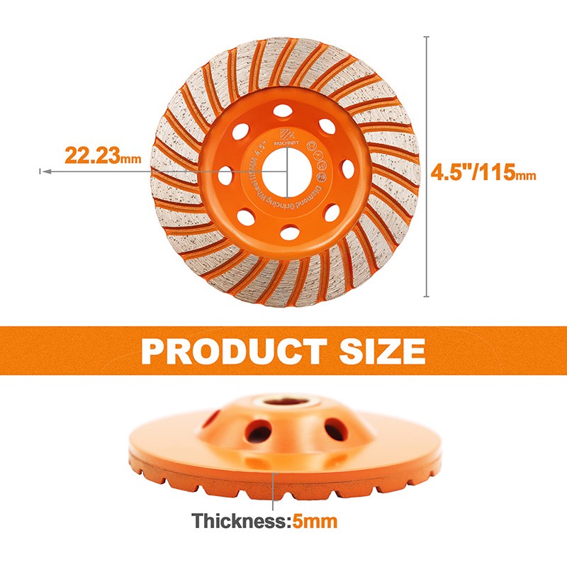 4.5” Diamond Grinding Cup Wheel Turbo Row Polishing Disc for Concrete Masonry