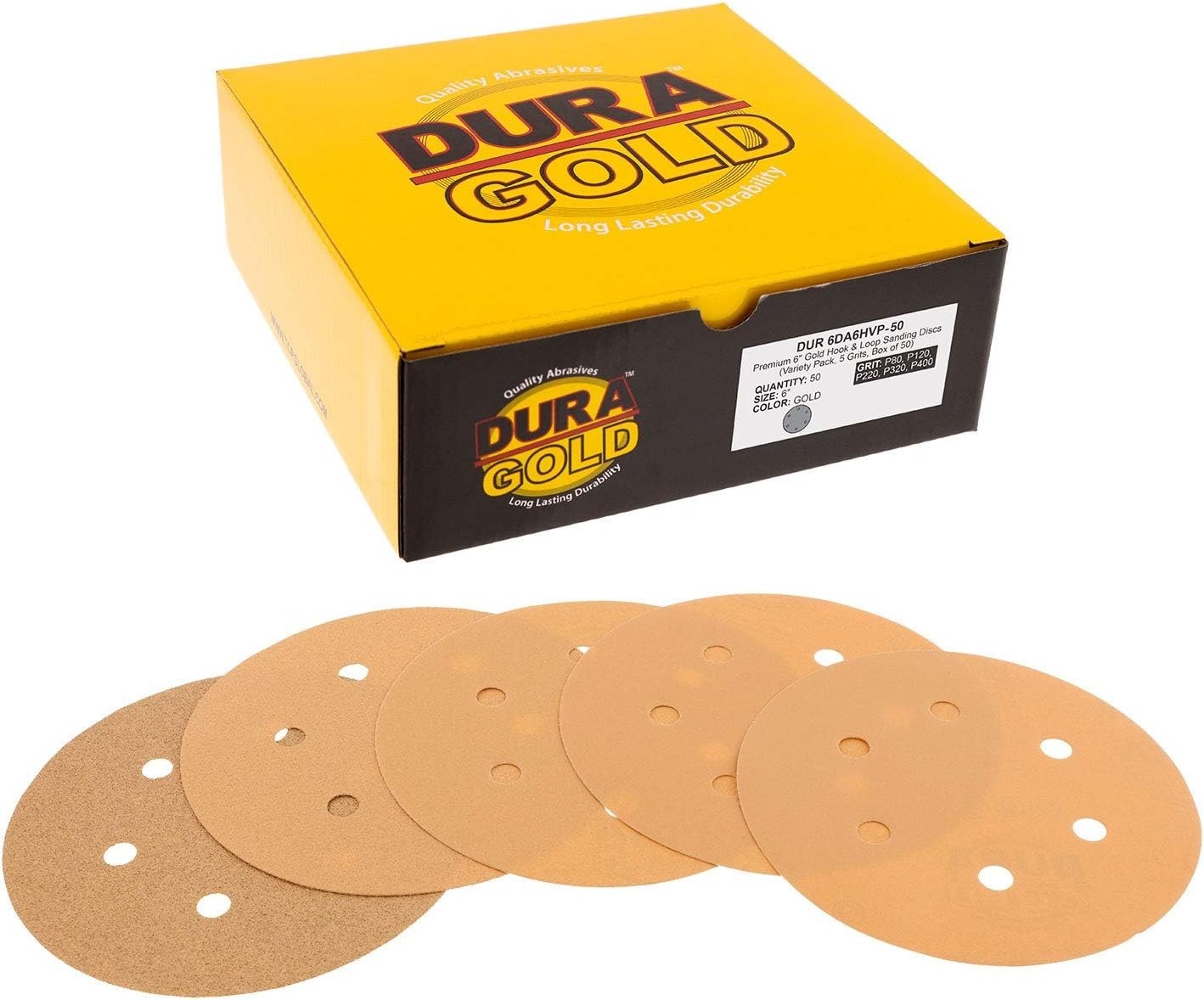 Sanding Discs 6 Inch Grits 80 120 220 320 400 Dustless Hook Loop Pack of 50