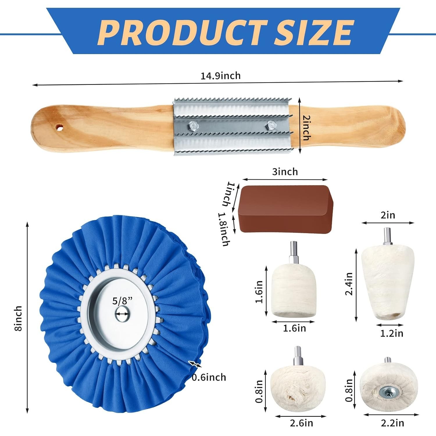 12 Pcs Airway Buffing Wheel Polishing Kit 8 Inch Aluminum Polishing Wheel