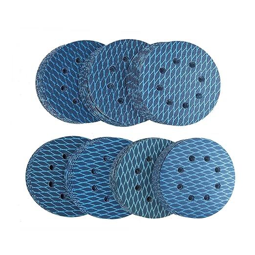 50PCS 5inch Blue Diamond Shape Sanding Discs 8 Hole Hook Loop Sand Paper 80 Grit