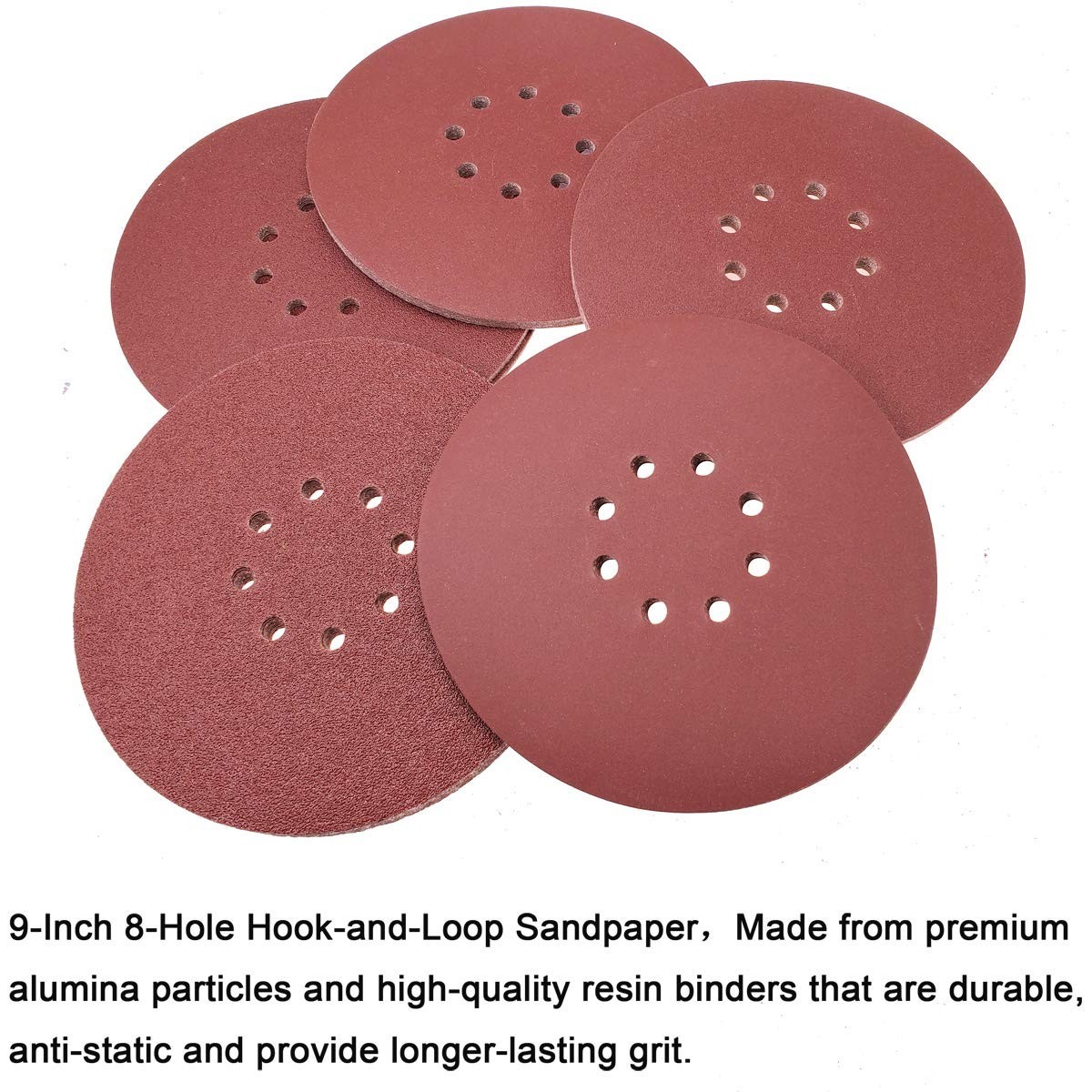 50 PCS 9″ Drywall Sanding Discs – 60-240 Grit Hook-and-Loop Sandpaper for Home U