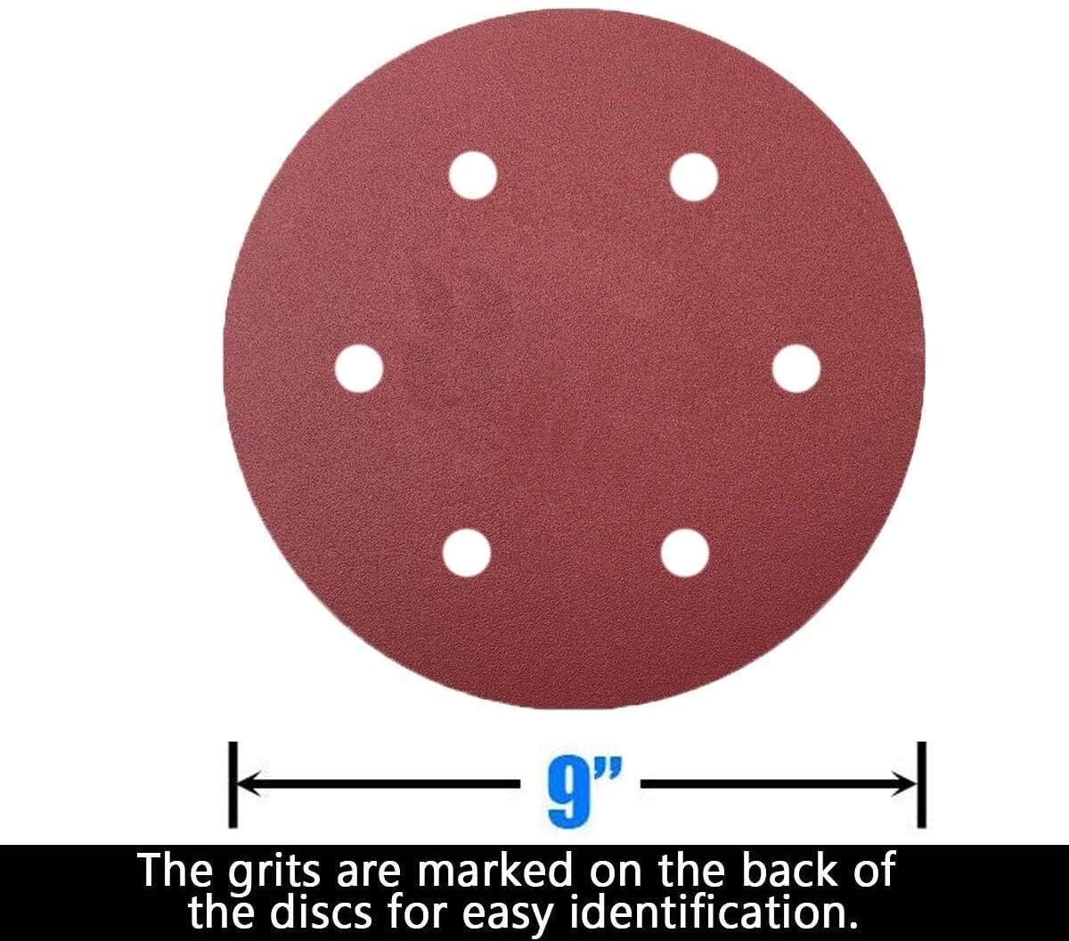 10 Pack 9 Inch 6 Hole 80 Grits Drywall Sanding Disc, 9″ Hook and Loop Sandpaper