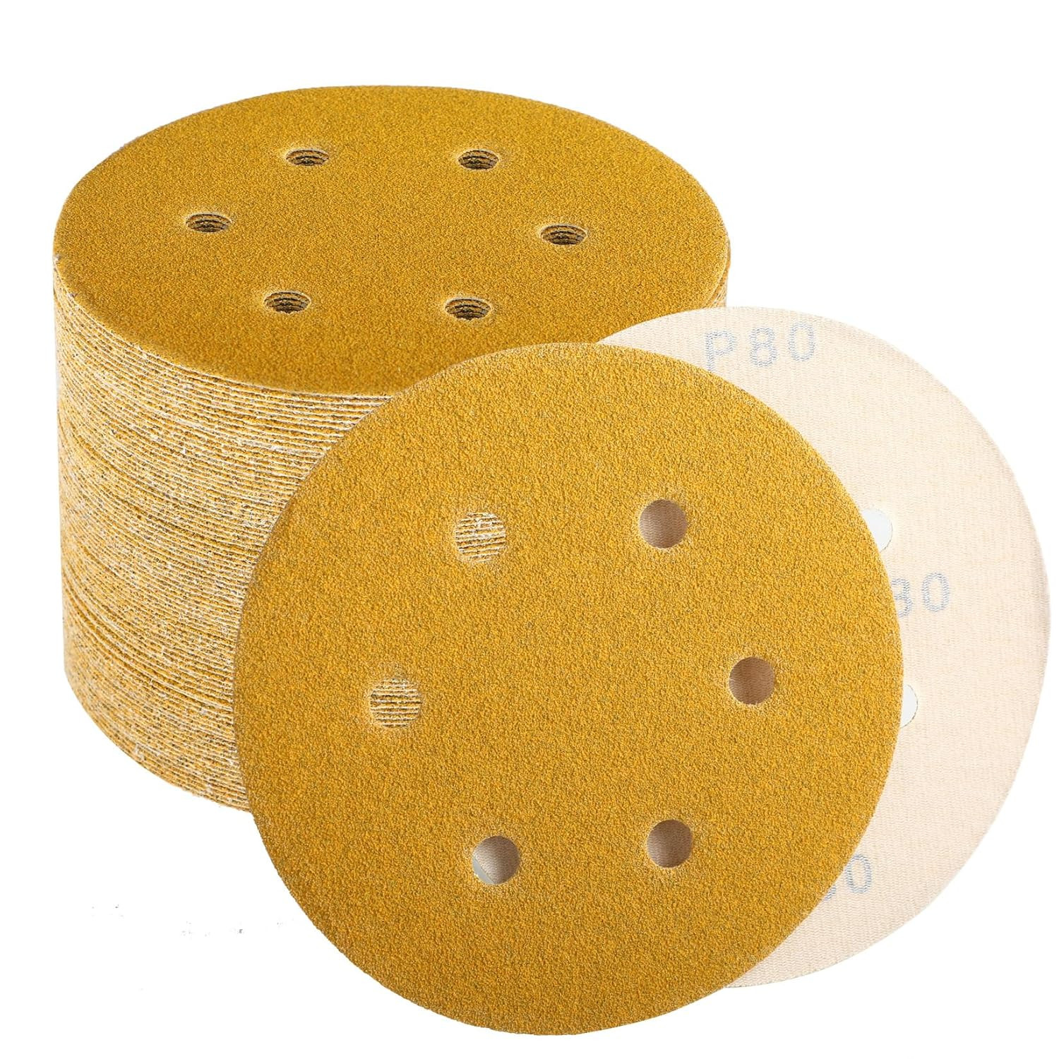 6 Inch Sanding Discs Hook and Loop, 80 120 220 320 400 Grit Sandpaper Disc