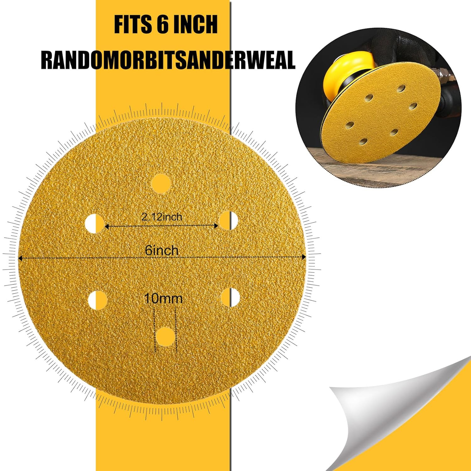 6 Inch Sanding Discs Hook and Loop, 80 120 220 320 400 Grit Sandpaper Disc