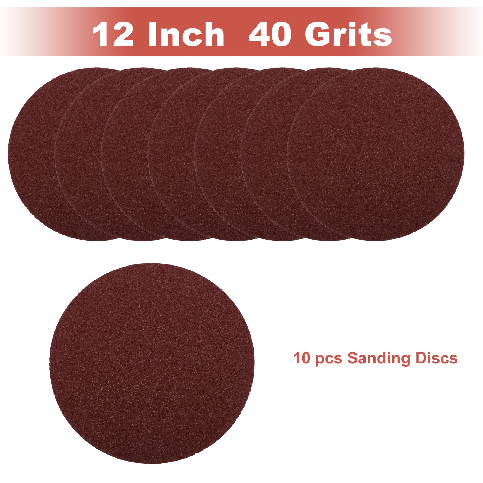 Universal 12″ Sanding Discs Round Hook and Loop Sandpaper 40 Grits Pack of 10