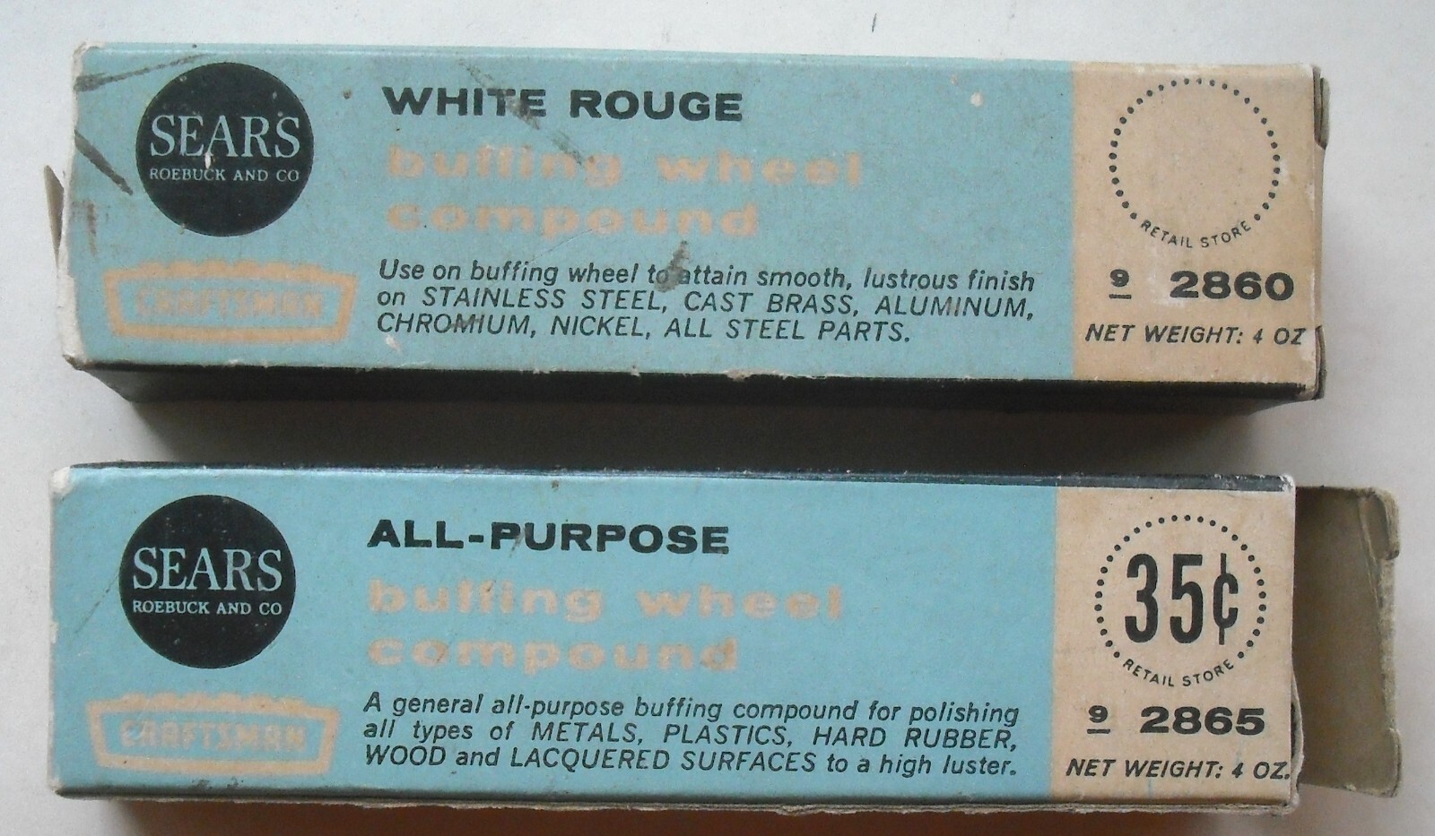 2 NOS Vintage Sears Craftsman White Rouge 2860 & 2865 Buffing Wheel Compounds