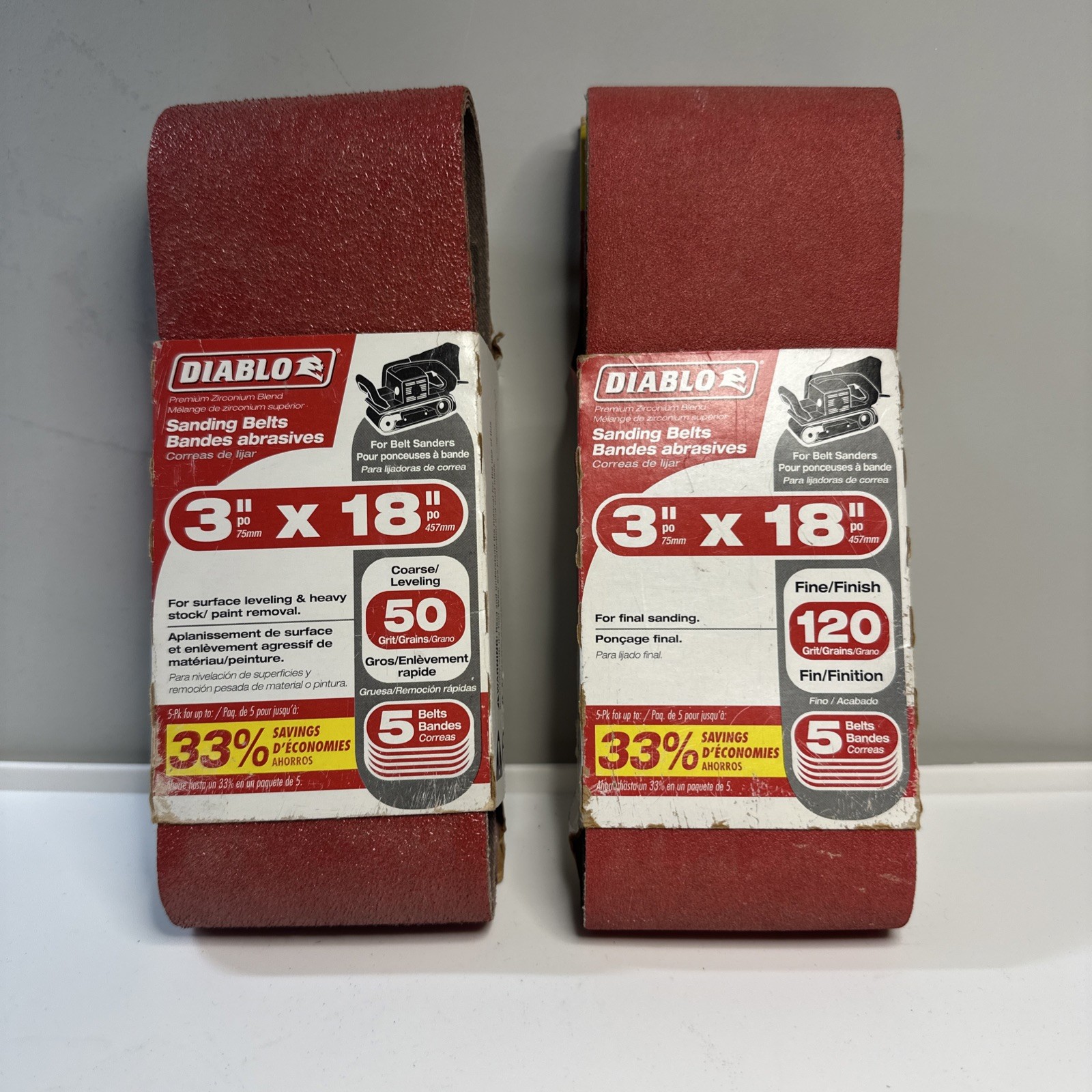 Diablo 3″X 21″ 50G & 120G Sand Belts 4 Left In Each Pack
