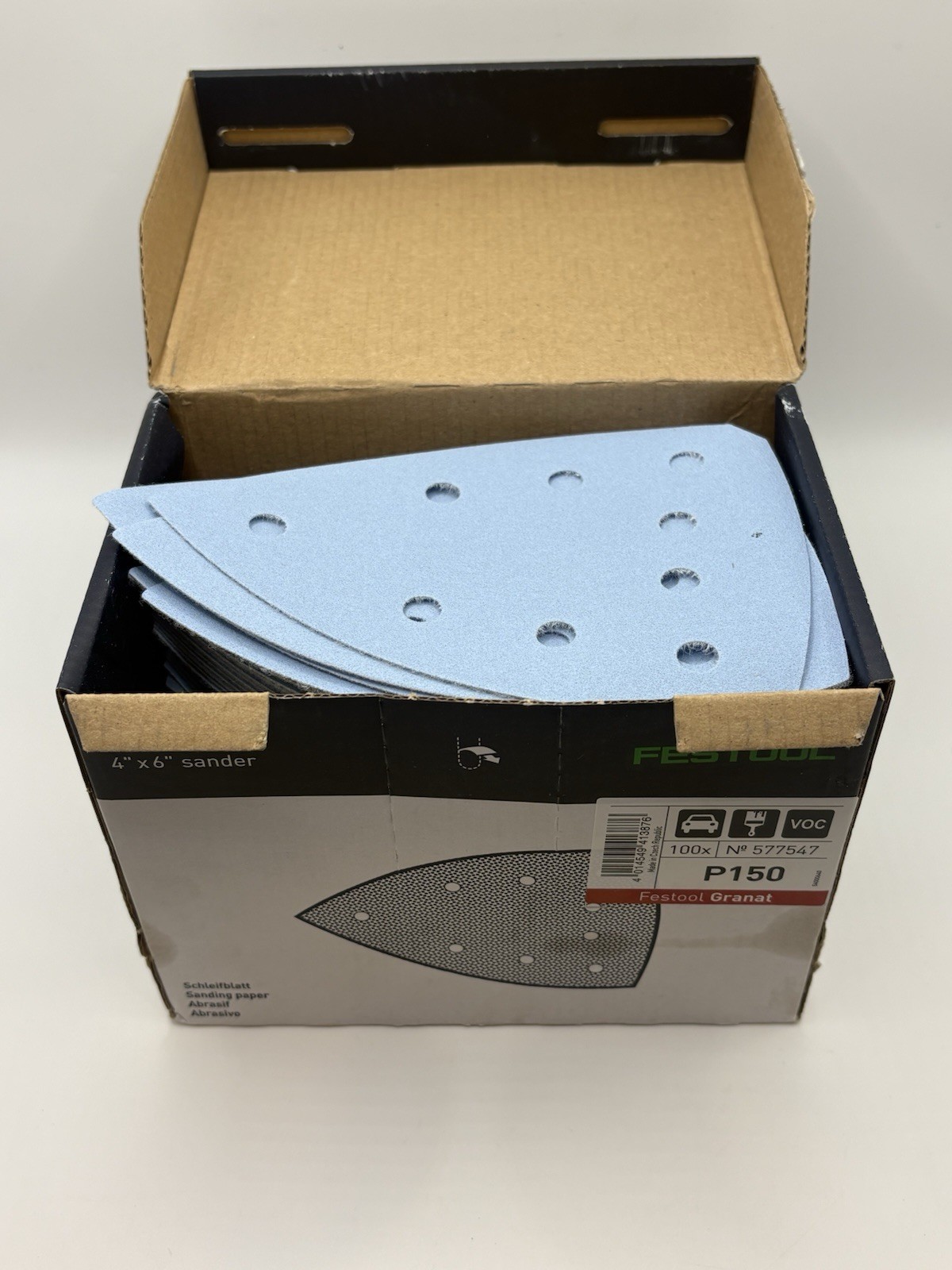 Festool Granat P150 Fine Sandpaper Sheets 100x150mm Gray 100 Pack