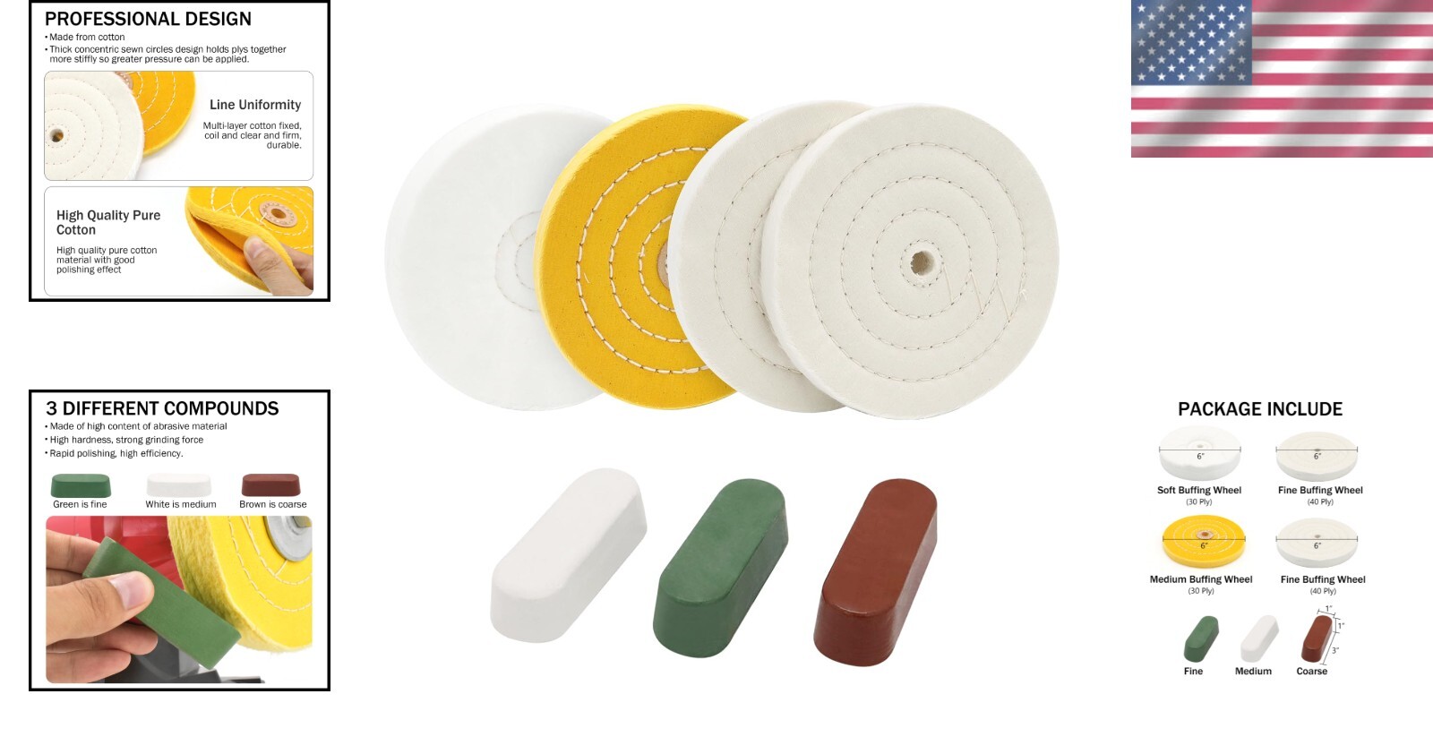 Cotton Buffing Wheels 6-Inch with 7.4oz Polishing Compound for All Surfaces
