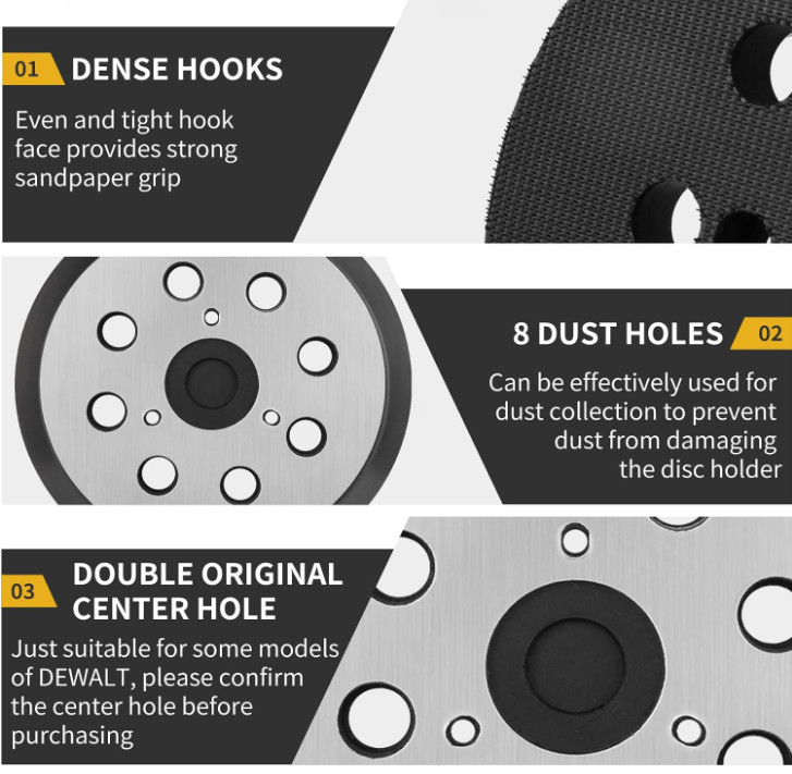 Sander Pad for Dewalt, 2 Pack 5″ 8 Hole Hook and Loop Orbital Sander Metal Pad