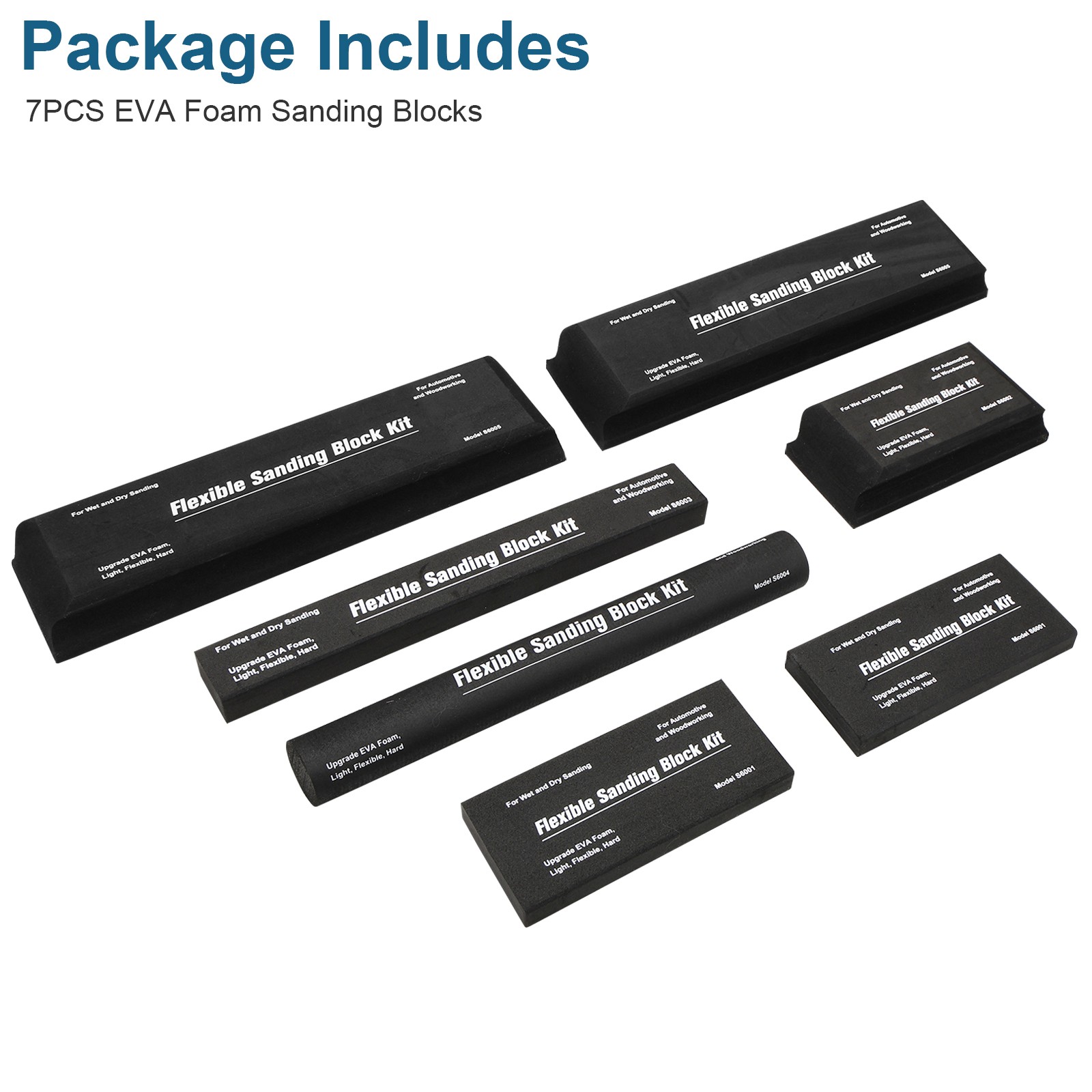 7x Sanding Block Kit Flexible EVA Foam Wet/Dry Various Shape Size for Auto Wood