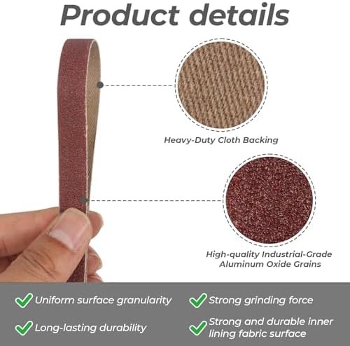1/2 x 18 Inch Sanding Belts, 20 Pcs, 4 Each of 60/80/120/180/240 Grits, Premium